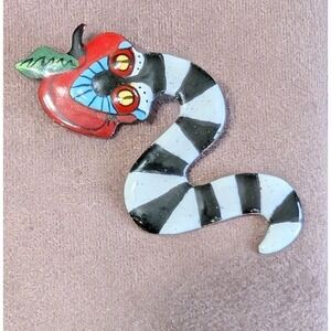 Enamel on Copper Snake Apple Brooch Susan Jones Hunt Signed S Jones 2008